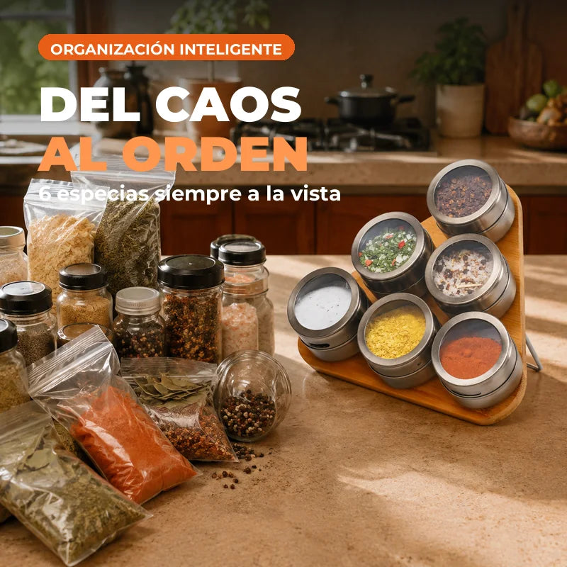 De frascos sueltos a seis especias organizadas